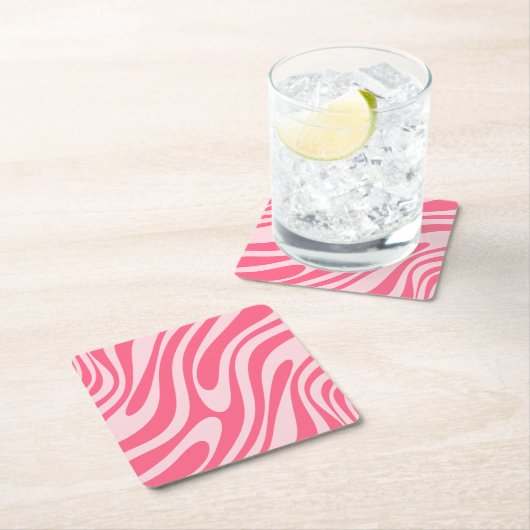 Groovy Pink Wavy Loops Retro Modern Abstract Vierkante Kartonnen Onderzetter (Insitu)