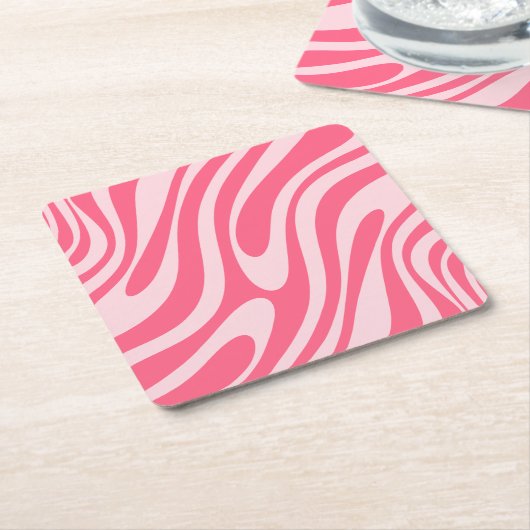 Groovy Pink Wavy Loops Retro Modern Abstract Vierkante Kartonnen Onderzetter (Schuin)