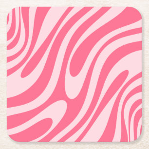 Groovy Pink Wavy Loops Retro Modern Abstract Vierkante Kartonnen Onderzetter