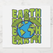 Groovy Planet Earth Day Sea Turtle Lover Ocean Sparkling Wijnetiket (Enkel label)