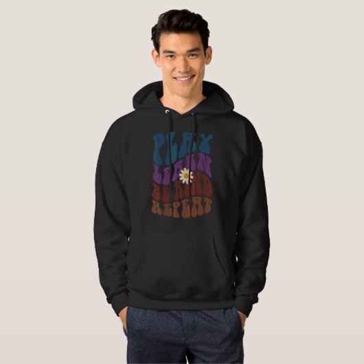 Groovy PLAY LEARN BE KIND REPEAT Retro Anti Bullyi Hoodie (Voorkant volledig)