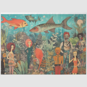Groovy Pop cultuur onder het Zee collage decoupage Tissuepapier