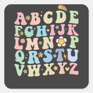 Groovy Pre K Kleuterschool Alphabet ABC Retro Vierkante Sticker