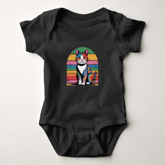 Groovy Psychedelic Cat Retro Baby T-shirt (Voorkant)