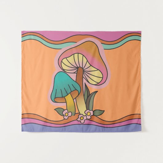 Groovy Psychedelic Mushroom 60s Hippie Retro Wandkleed (Voorkant (horizontaal))