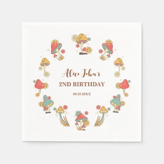 Groovy Psychedelic Mushroom Kids Verjaardag Servet (Voorkant)