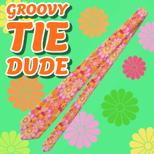 Groovy Psychedelic Pink Oranje Hippy Flower Stropdas