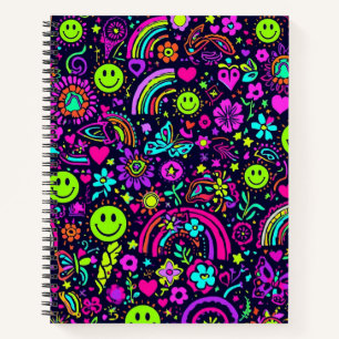 Groovy Psychedelic Smiley Face Notitieboek - Retro