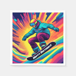 Groovy Psychedelic Teen Snowboarder Verjaardag Servet