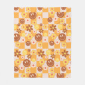 Groovy psychedelische Retro Smiley Checkerboard, Fleece Deken (Voorkant)