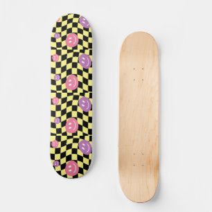 Groovy psychedelische Retro Smiley Checkerboard, Skateboard