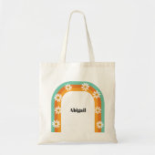 Groovy Rainbow 1970s Style Boho Daisy gepersonalis Tote Bag (Voorkant)