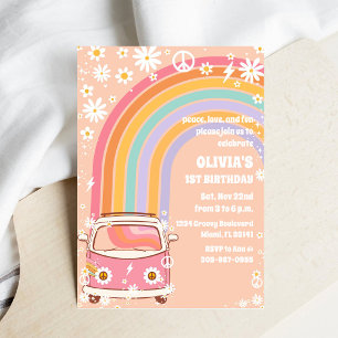 Groovy Rainbow 1e Verjaardagsuitnodiging Kaart