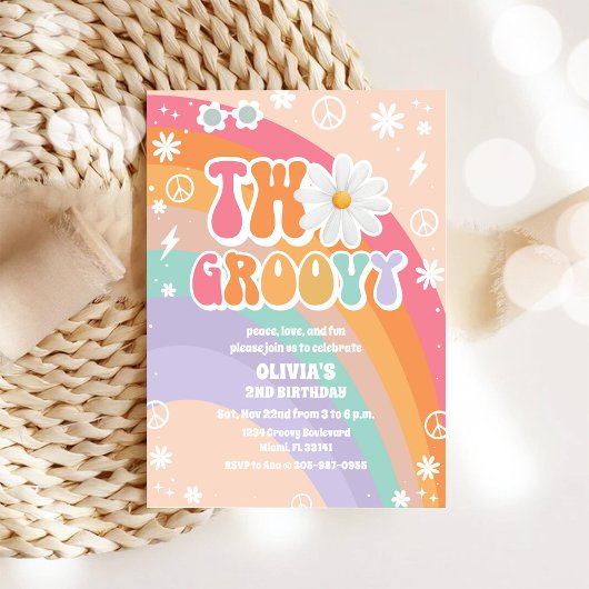 Groovy Rainbow 2nd Birthday Invitation