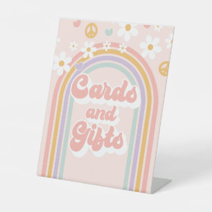 Groovy Rainbow Birthday-kaartjes voor cadeautjes Reclamebord Met Voetstuk