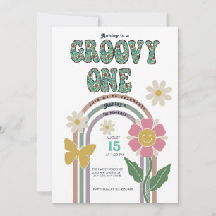 Groovy Rainbow Cartes d'invitation pour 1er anni