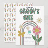 Groovy Rainbow | Cartes d'invitation pour 1er anni (Devant / Derrière)