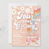 Groovy Rainbow Daisy Birthday Invitation Kaart (Voorkant)