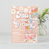 Groovy Rainbow Daisy Birthday Invitation Kaart (Staand voorkant)