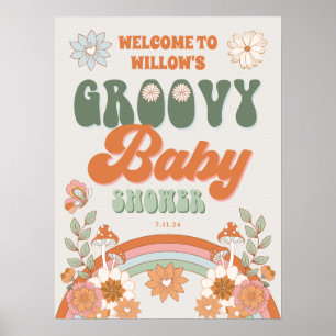 Groovy Rainbow Hippie Baby shower Welkom Poster