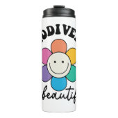 Groovy Rainbow Smiley Flower Neurodiversity Thermosbeker (Voorkant)