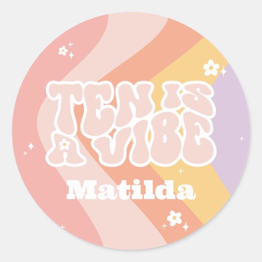 Groovy Rainbow Ten is een Vibe 60's retro daisy co Ronde Sticker (Voorkant)