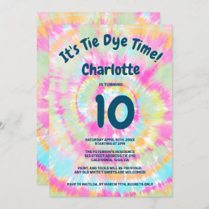 Groovy rainbow tie dye 10e kinderfeestje kaart