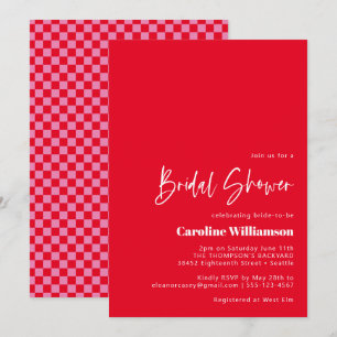 Groovy Red Pink Retro Checkerboard Vrijgezellenfee Kaart