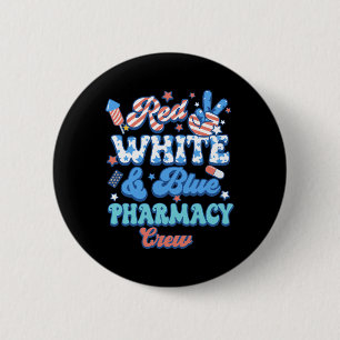 Groovy Red White Blue Pharmacy Crew Apotheker 4e Ronde Button 5,7 Cm