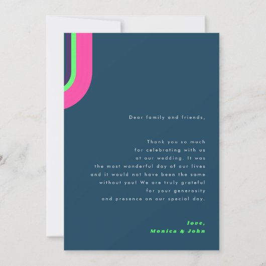 Groovy Regenboog Arch Hot Roze & Groen Retro bruil Bedankkaart (Achterkant)