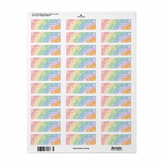 Groovy Regenboog Retro Daisy Verjaardagsfeest Etiket (Full Sheet)