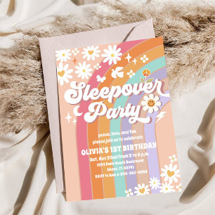 Groovy Regenboog Slaapfeest Verjaardagsuitnodiging Kaart