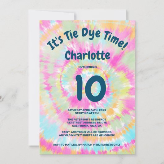 Groovy regenboogdas kleurstof 10e verjaardagsfeest kaart (Voorkant)