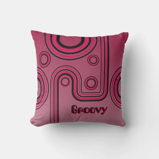 Groovy Retro 1960s Linear Design Roze en Zwart Kussen (Voorkant)