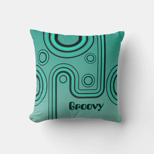 Groovy Retro 1960s Linear Design Turquoise Zwart Kussen (Voorkant)