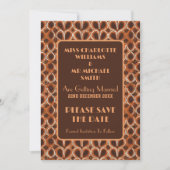 Groovy Retro 1970's bruine en Oranje bruiloft Save The Date (Voorkant)