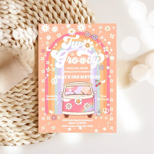 Groovy Retro 2nd Birthday Invitation