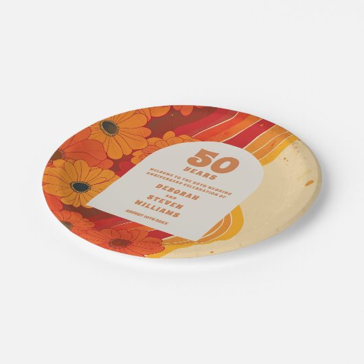 Groovy Retro 50e bruiloft Jubileum Welkomstbord Papieren Bordje (Gekanteld)