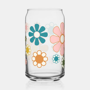 Groovy Retro 60s 70s Bloemen  Esthetisch Blikvorm Glas