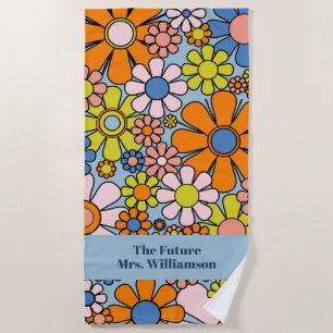 Groovy Retro 60s 70s Bloempatroon Bruid Strandlaken