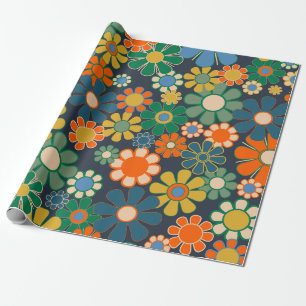 Groovy Retro 60s 70s Hippie Bloemenpatroon Cadeaupapier