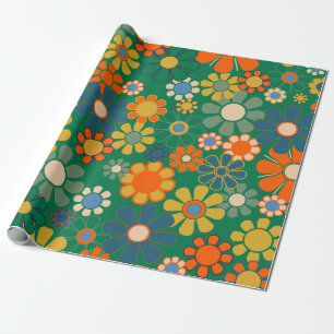 Groovy Retro 60s 70s Hippie Bloemenpatroon Cadeaupapier