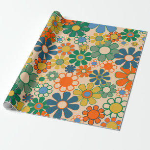 Groovy Retro 60s 70s Hippie Bloemenpatroon Cadeaupapier