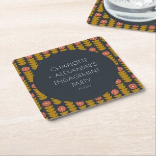 Groovy Retro 70er Bloemen Huwelijksaanzoek Feest  Vierkante Kartonnen Onderzetter