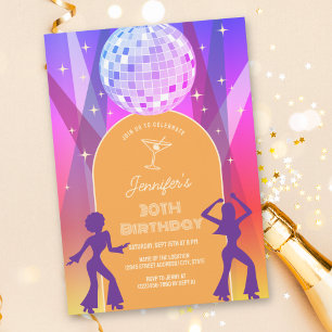 Groovy Retro 70s 80s Disco 30th Birthday Party Kaart