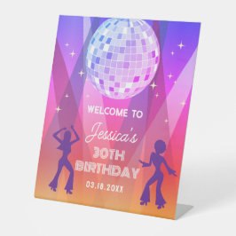 Groovy Retro 70s 80s Disco 30th Birthday Welkom Reclamebord Met Voetstuk
