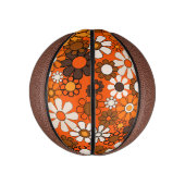 Groovy Retro 70s Bloemen Bruin en Sinaasappel Patr Basketbal (Verticaal)