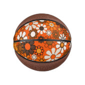 Groovy Retro 70s Bloemen Bruin en Sinaasappel Patr Basketbal (Voorkant)