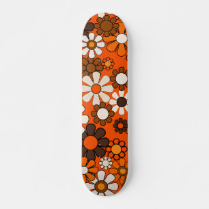 Groovy Retro 70s Bloemen Bruin en Sinaasappel Patr Skateboard