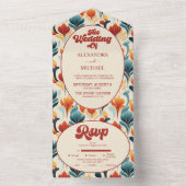 Groovy Retro 70s Bloemenbruiloft All In One Uitnodiging (Binnen)